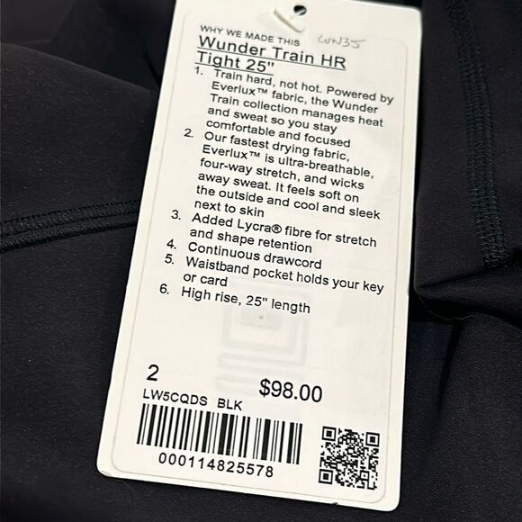 Lululemon Wunder Train High-Rise Tight 25" Black size 2 NWT leggings - Picture 3 of 6